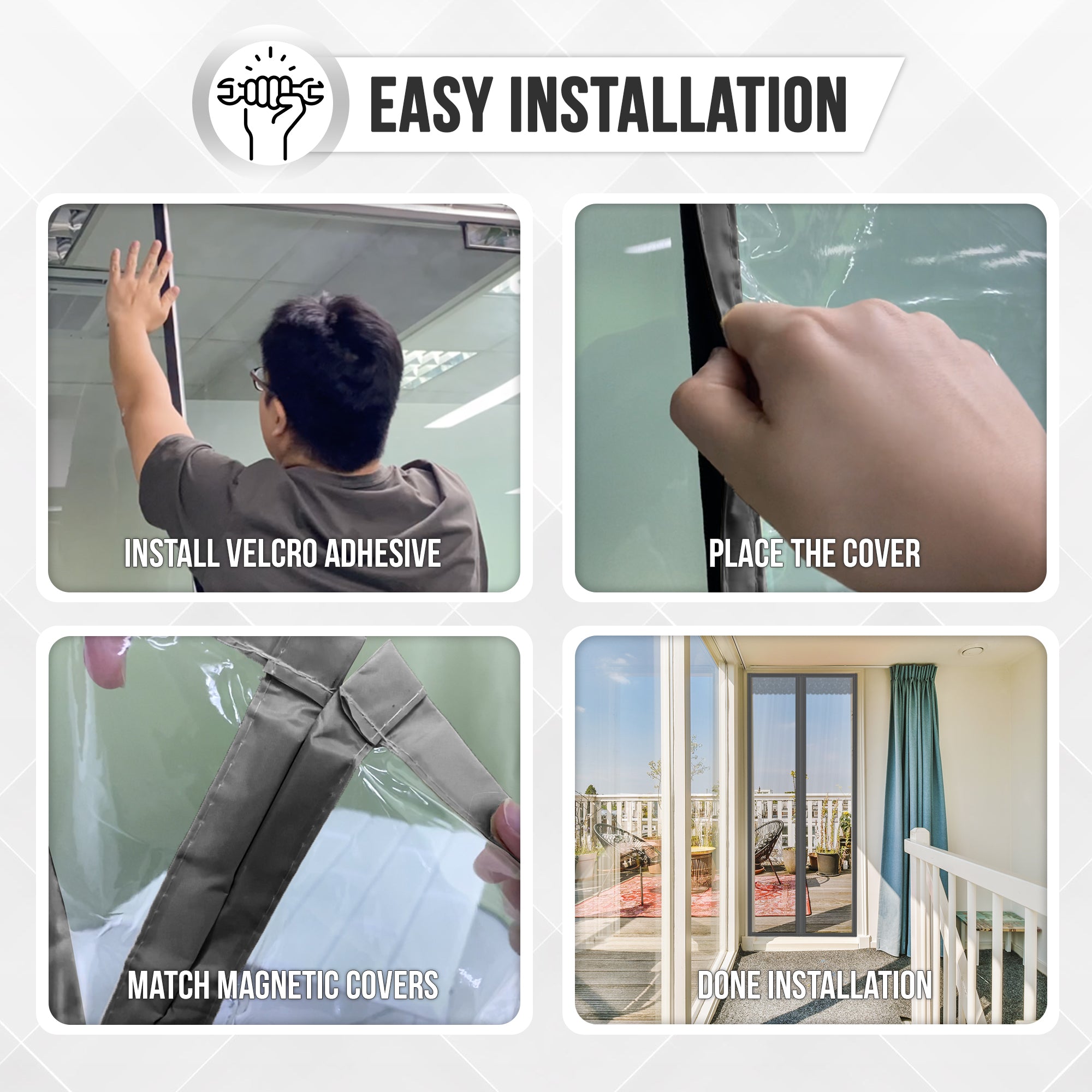 Acepunch Easy DIY Magnetic Indoor/Outdoor PVC Strip Transparent Curtain Screen Door Grey KK1326