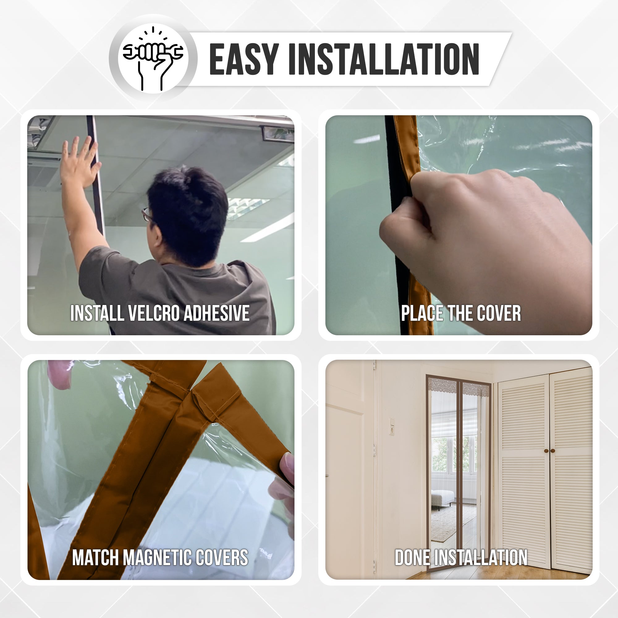 Acepunch Easy DIY Magnetic Indoor/Outdoor PVC Strip Transparent Curtain Screen Door Brown KK1326
