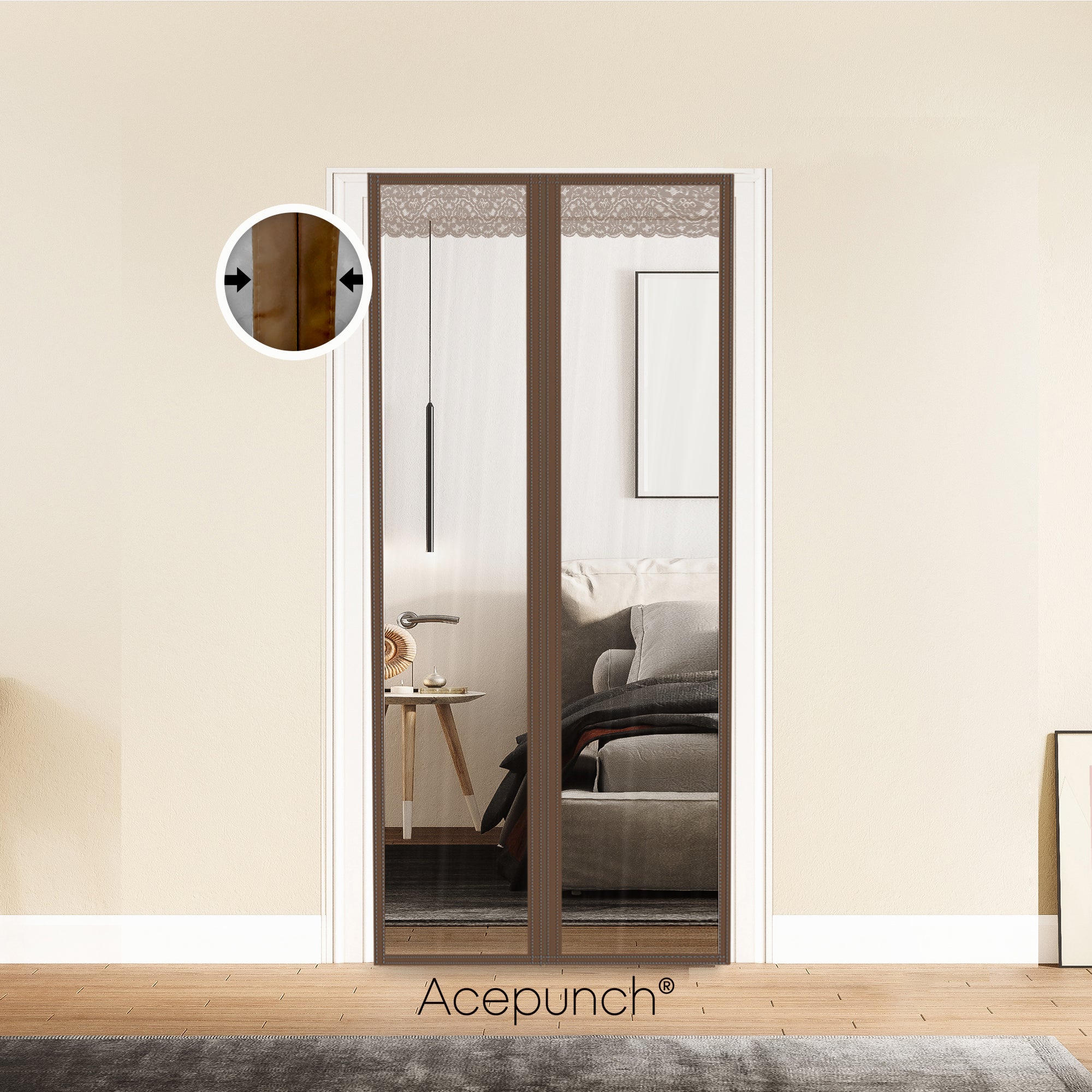 Acepunch Easy DIY Magnetic Indoor/Outdoor PVC Strip Transparent Curtain Screen Door Brown KK1326