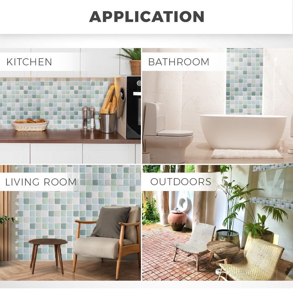 Acepunch Peel N' Stick Mint Blue 3D Mosaic Imitation Epoxy Tile Backsplash AP1353