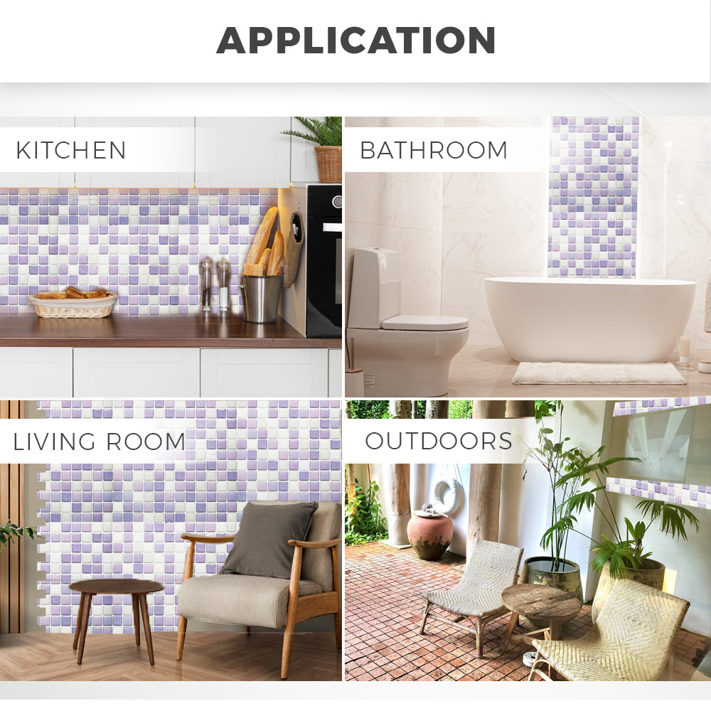 Acepunch Peel N' Stick Purple Power 3D Mosaic Imitation Epoxy Tile Backsplash AP1355