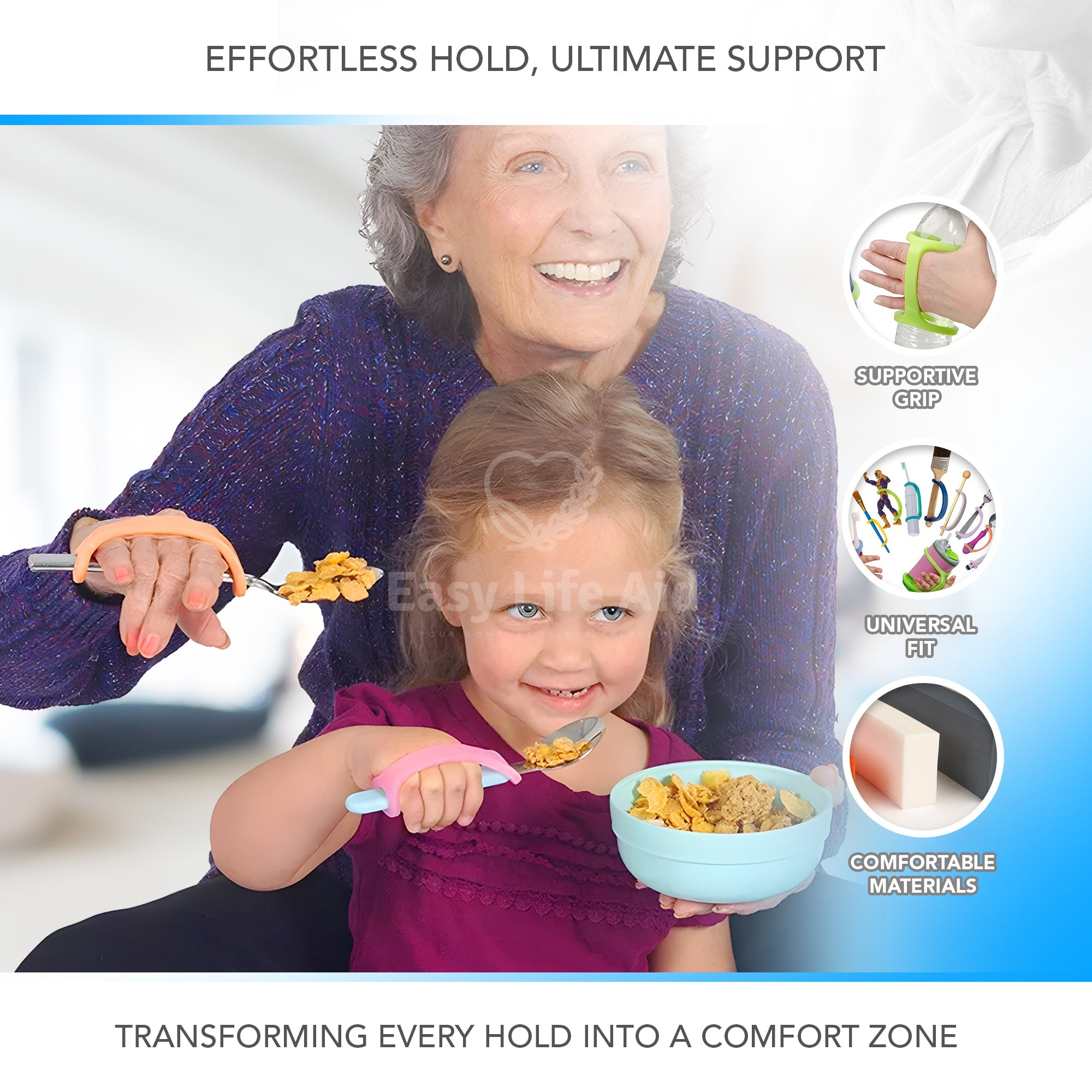 Adaptive Silicone Universal Cuff with Anti-shake Spoon and Fork Eating Aids Set - MO30021