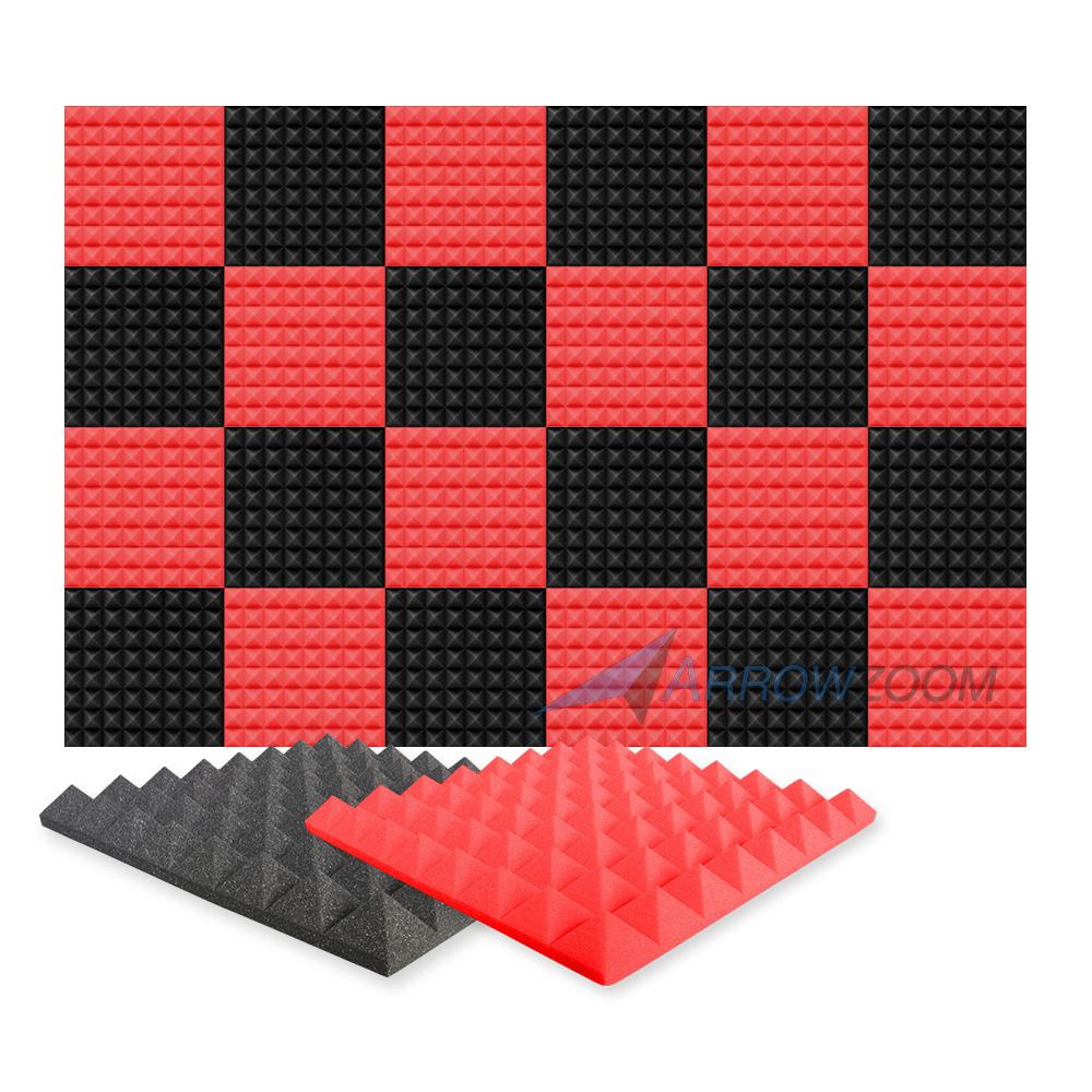 Arrowzoom Pyramid Series Acoustic Foam - Black x Red Bundle - KK1034 - Size: 24 Pieces - 50 X 50 X 5 cm