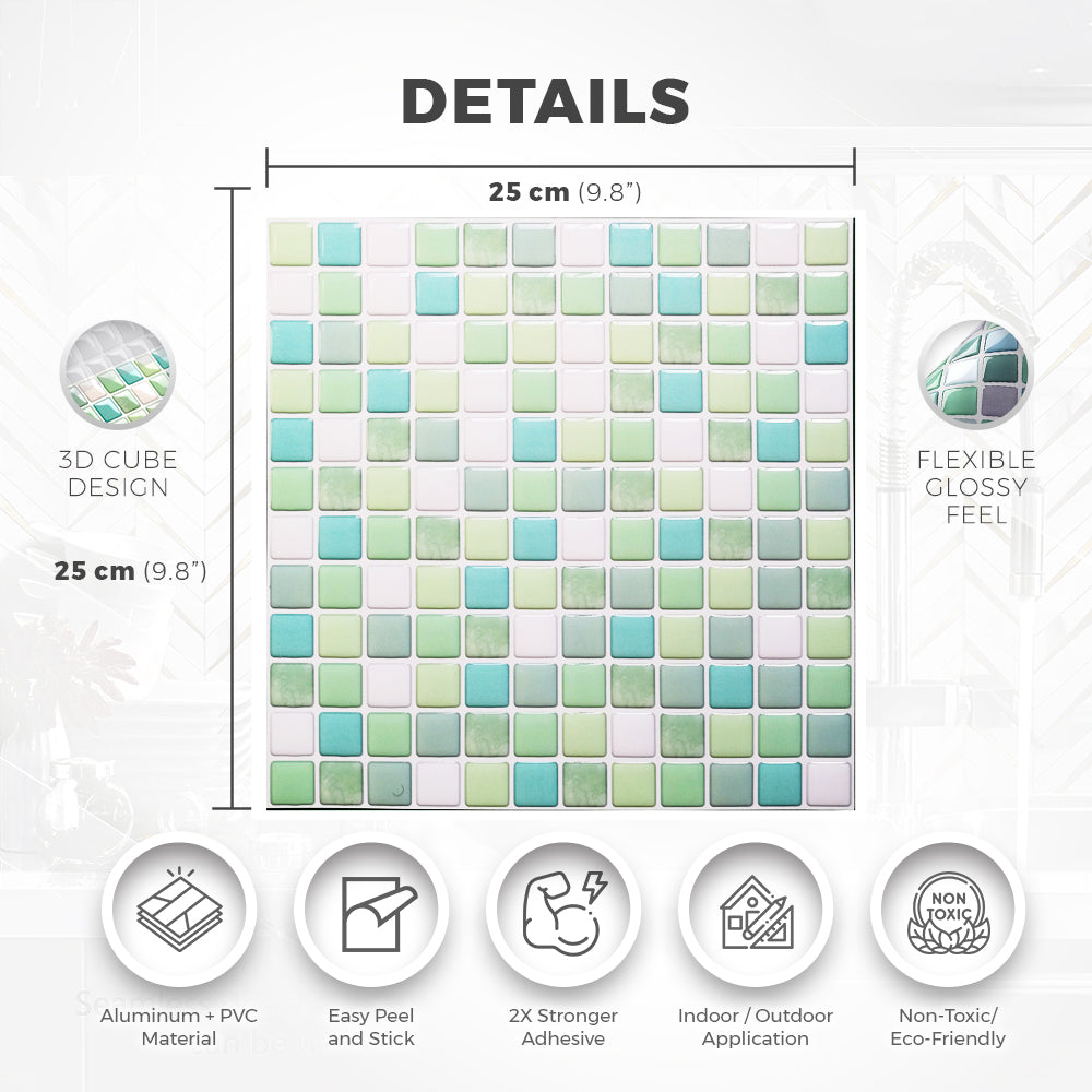 Acepunch Peel N' Stick Sea Breeze 3D Mosaic Imitation Epoxy Tile Backsplash AP1354