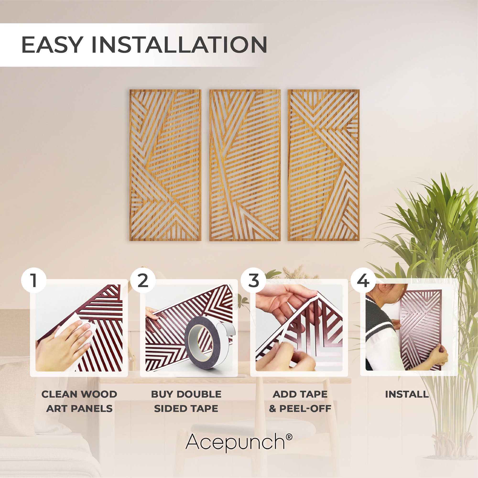 Acepunch Dimensional Khaki Wood Wall Art Decor AP1285