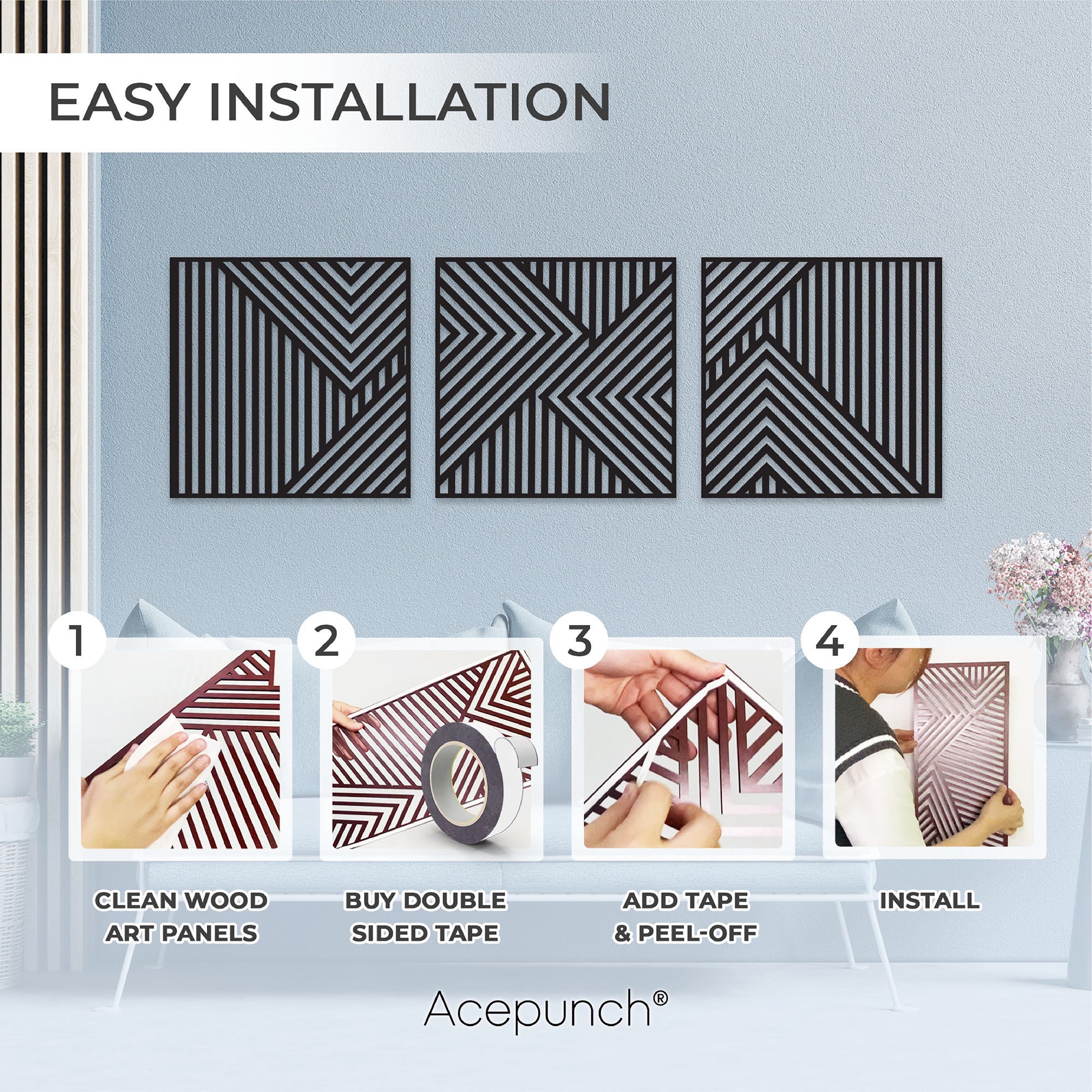 Acepunch Asymmetrical Lines Wood Wall Art Decor AP1288