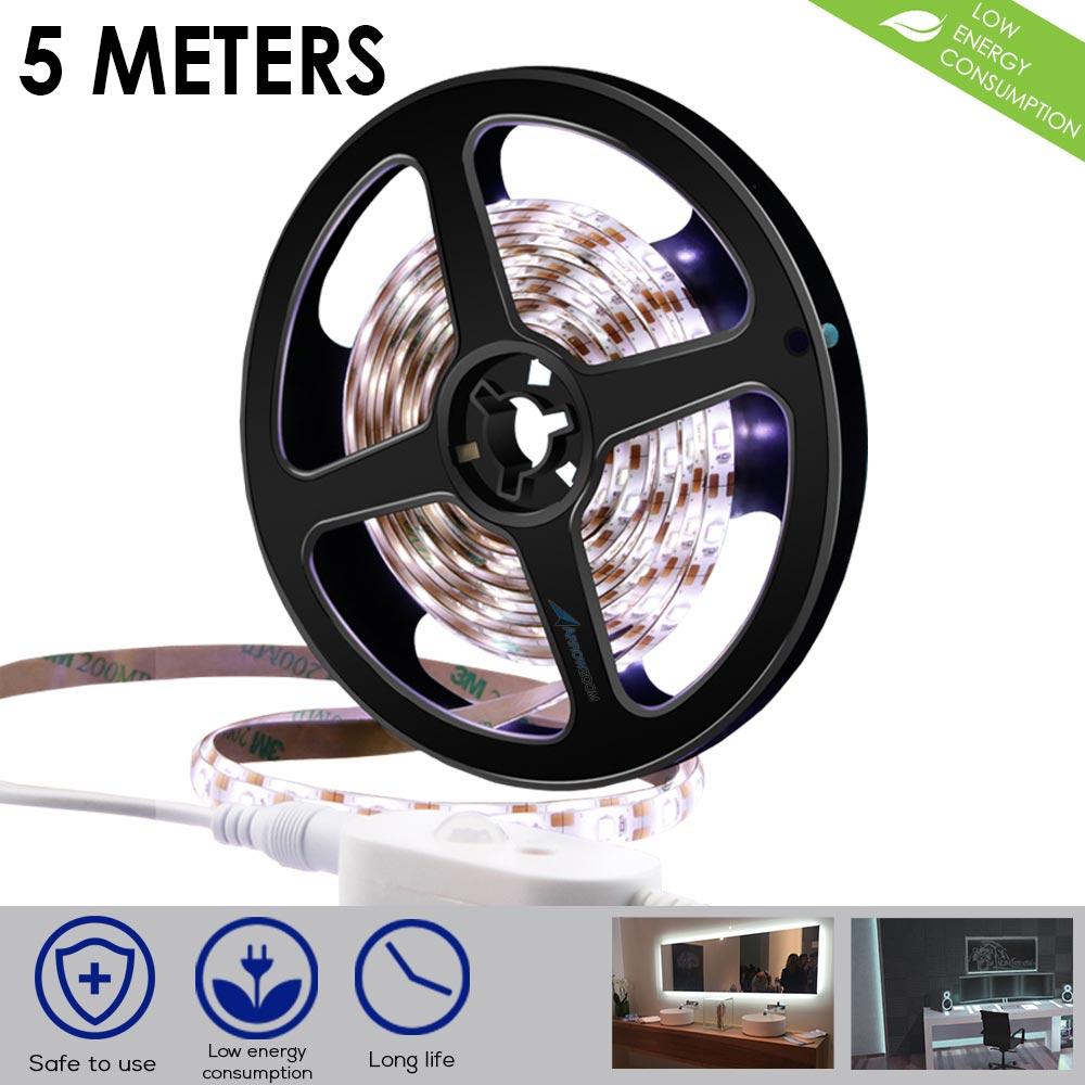 Acepunch 5 Meters LED Light Strip Adhesive Backed Flexible Lamp Tape Sensor Switch USB Powered KK1185