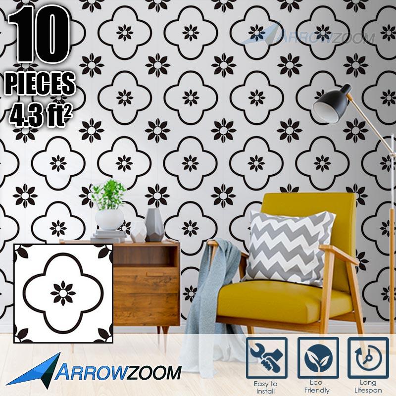 Arrowzoom Self-Adhesive Black & White Pattern Wall & Floor PVC Vinyl Tiles Decor KK1192