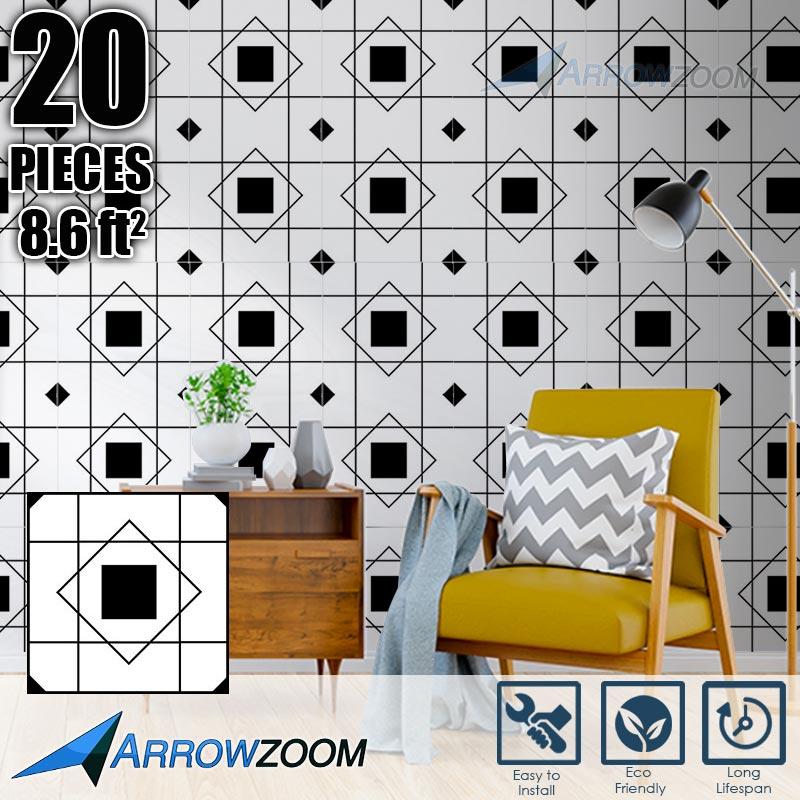 Arrowzoom Self-Adhesive Black & White Pattern Wall & Floor PVC Vinyl Tiles Decor KK1192