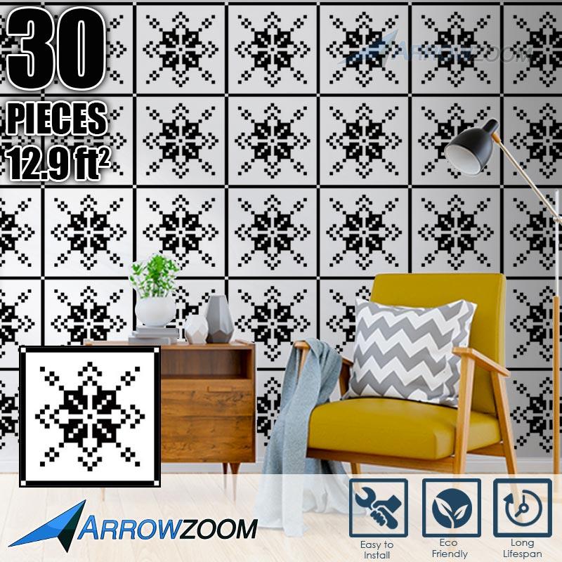 Arrowzoom Self-Adhesive Black & White Pattern Wall & Floor PVC Vinyl Tiles Decor KK1192