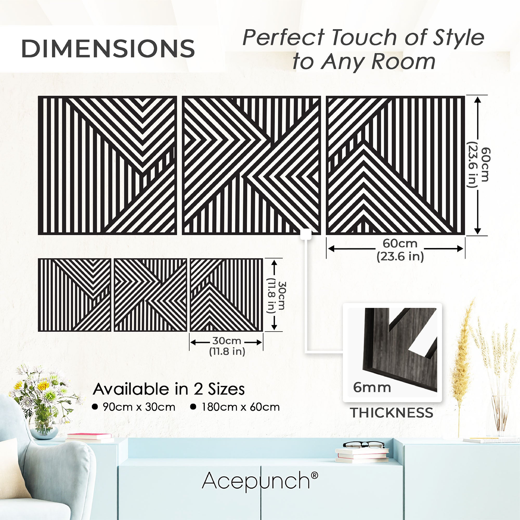 Acepunch Asymmetrical Lines Wood Wall Art Decor AP1288