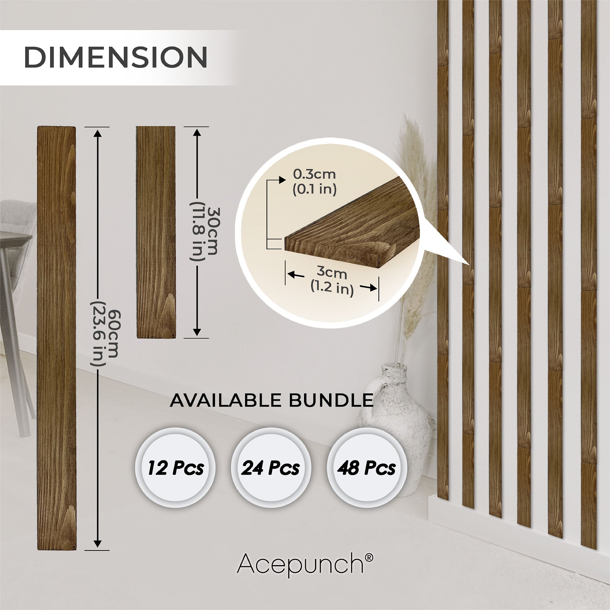 Acepunch Premium Oak Wood Wall Slates Decor AP1305