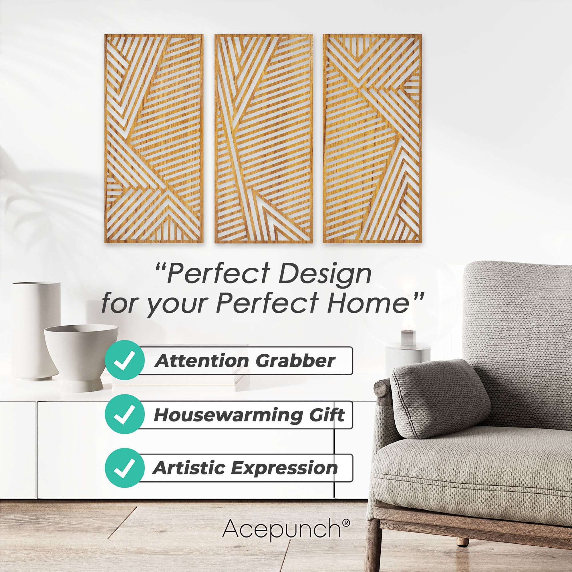 Acepunch Dimensional Khaki Wood Wall Art Decor AP1285