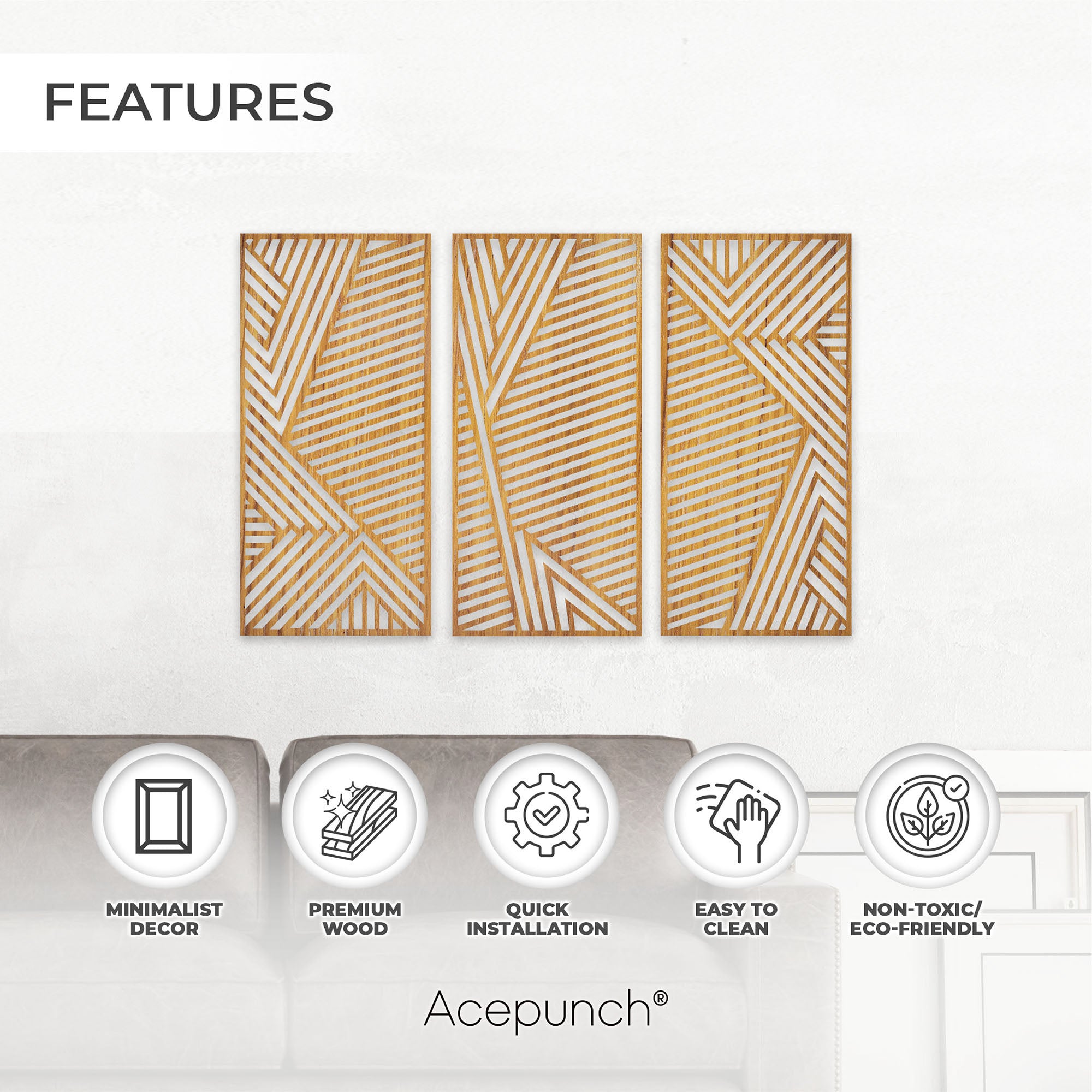 Acepunch Dimensional Khaki Wood Wall Art Decor AP1285