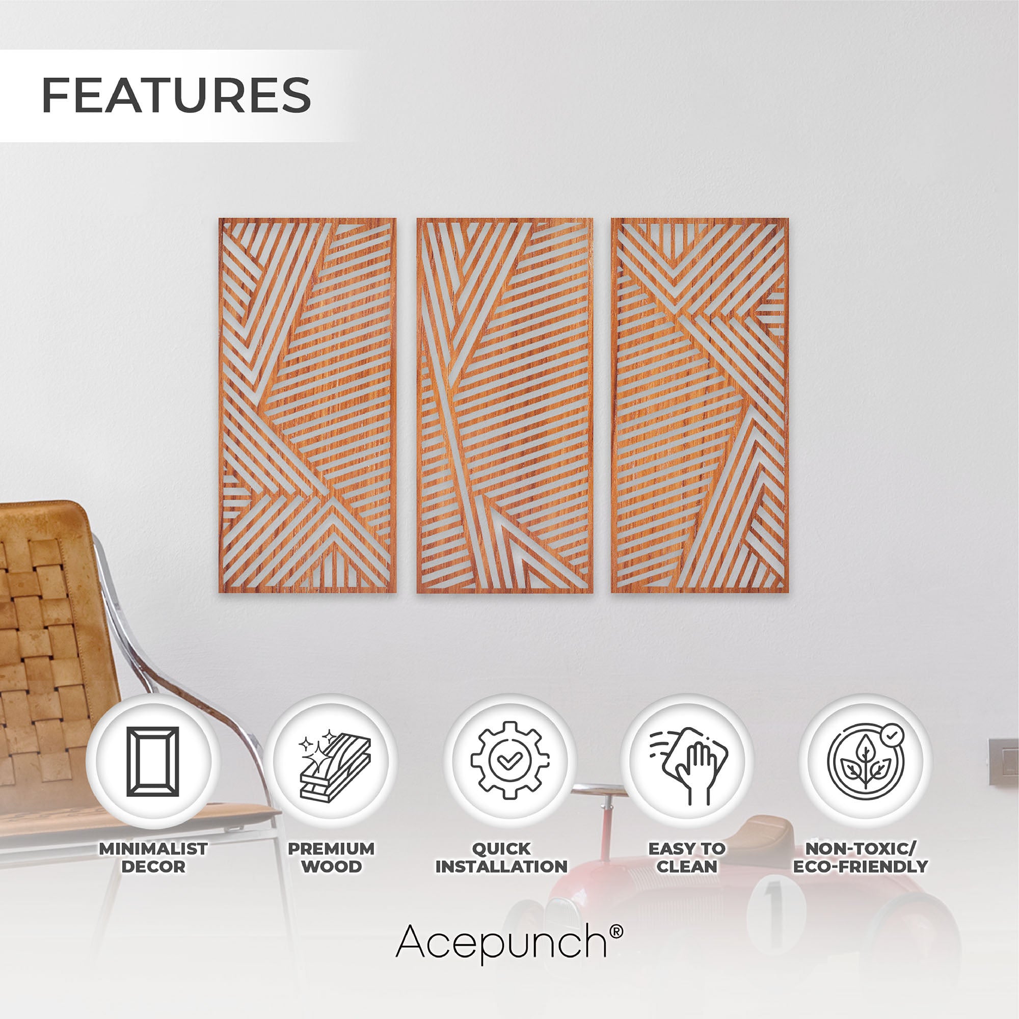 Acepunch Dimensional Walnut Wood Wall Art Decor AP1286