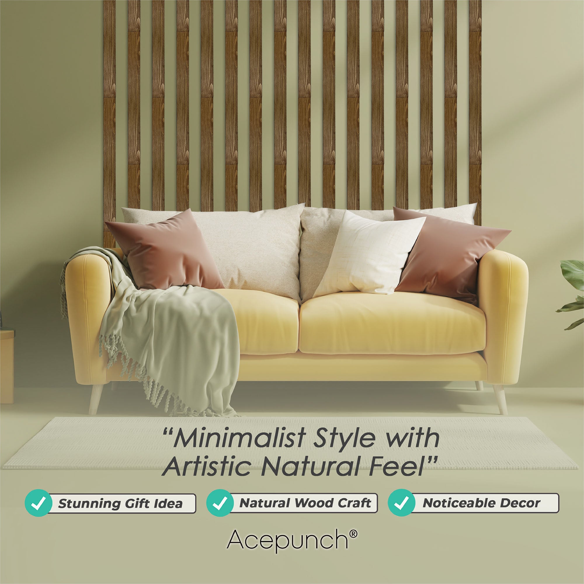 Acepunch Premium Oak Wood Wall Slates Decor AP1305