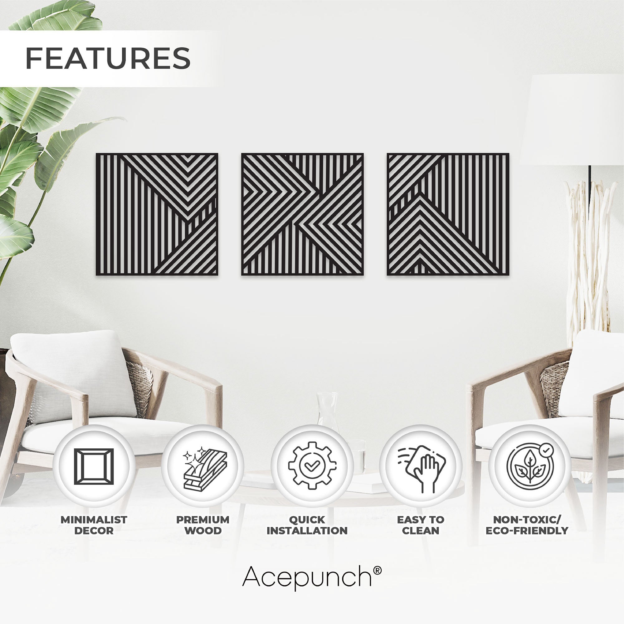 Acepunch Asymmetrical Lines Wood Wall Art Decor AP1288