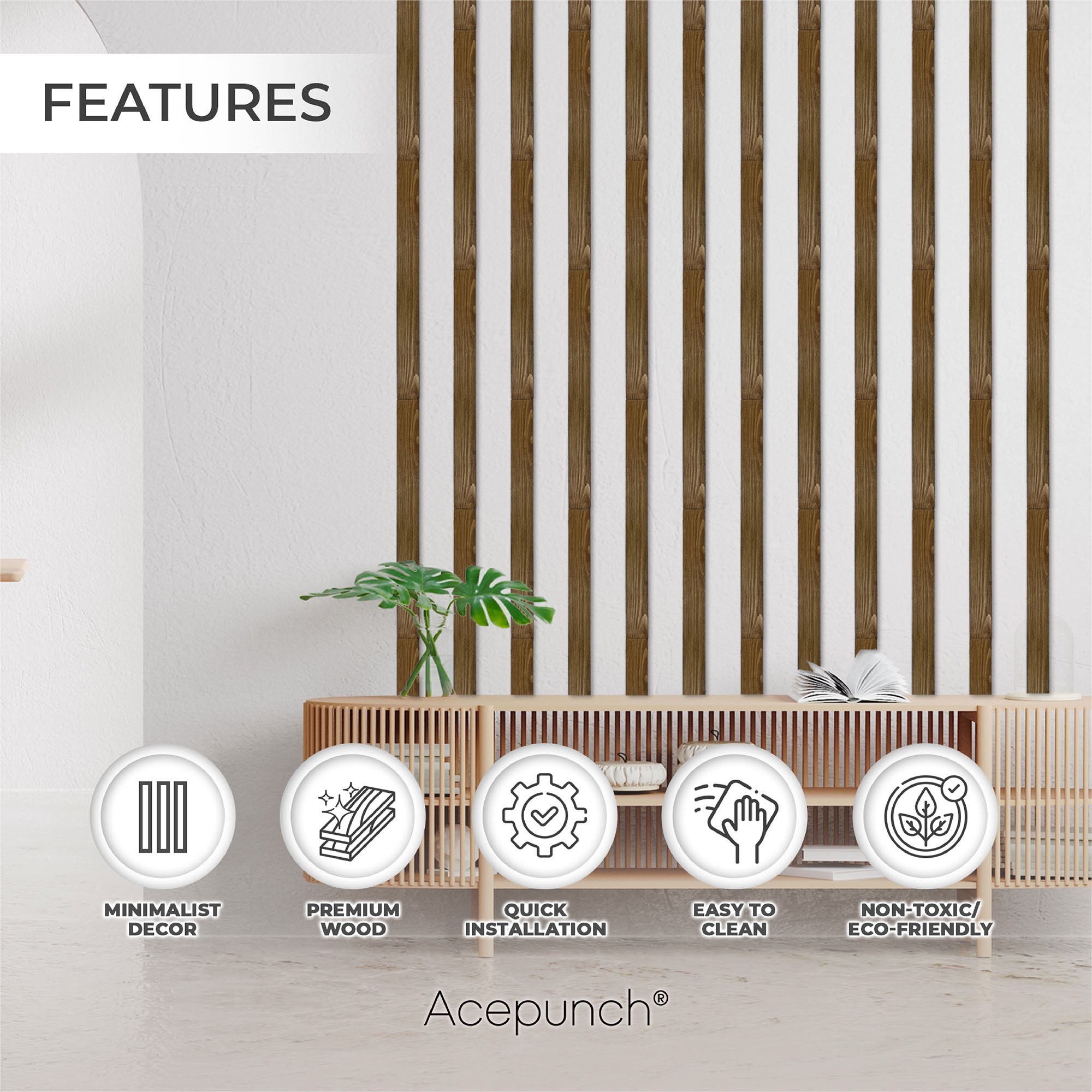 Acepunch Premium Oak Wood Wall Slates Decor AP1305
