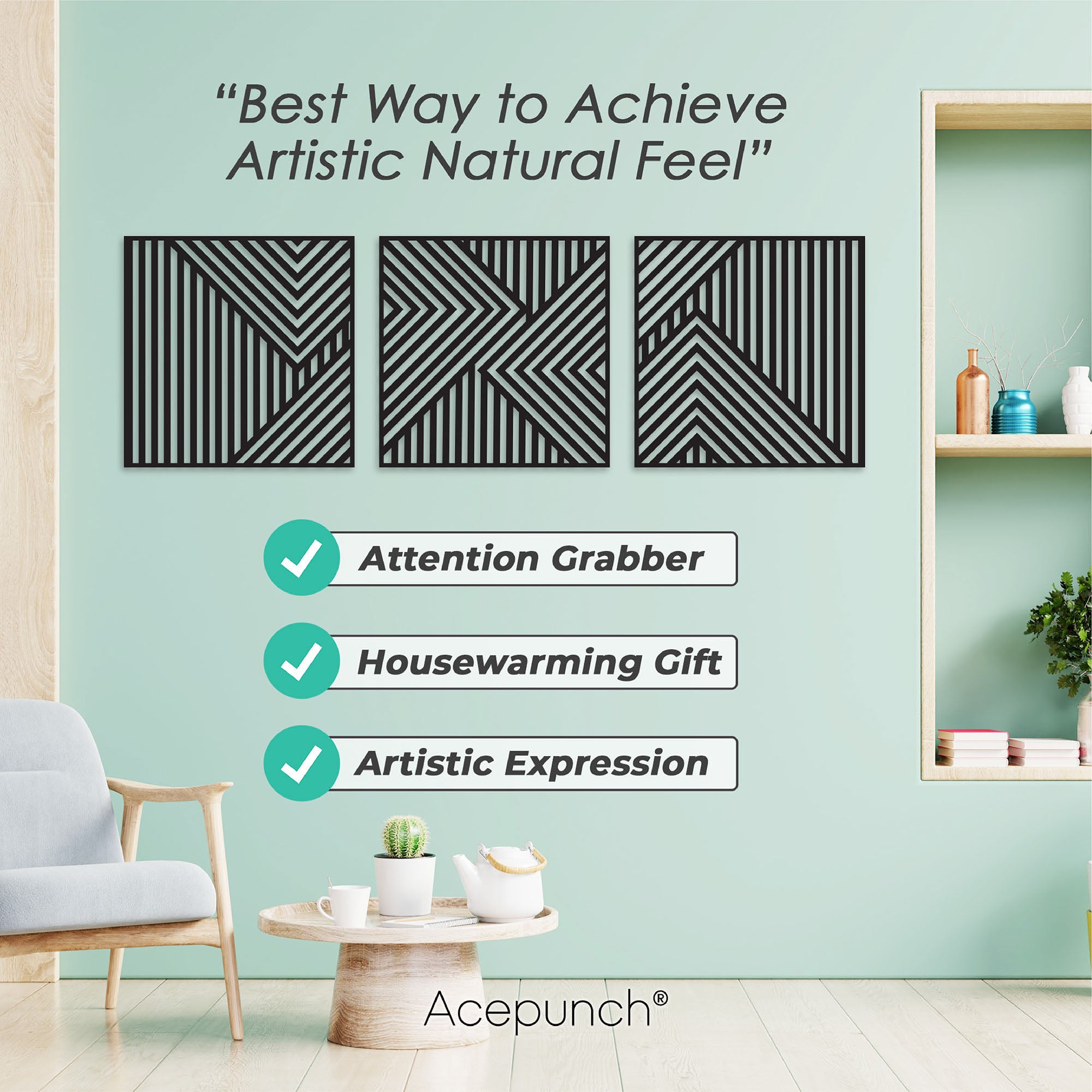 Acepunch Asymmetrical Lines Wood Wall Art Decor AP1288