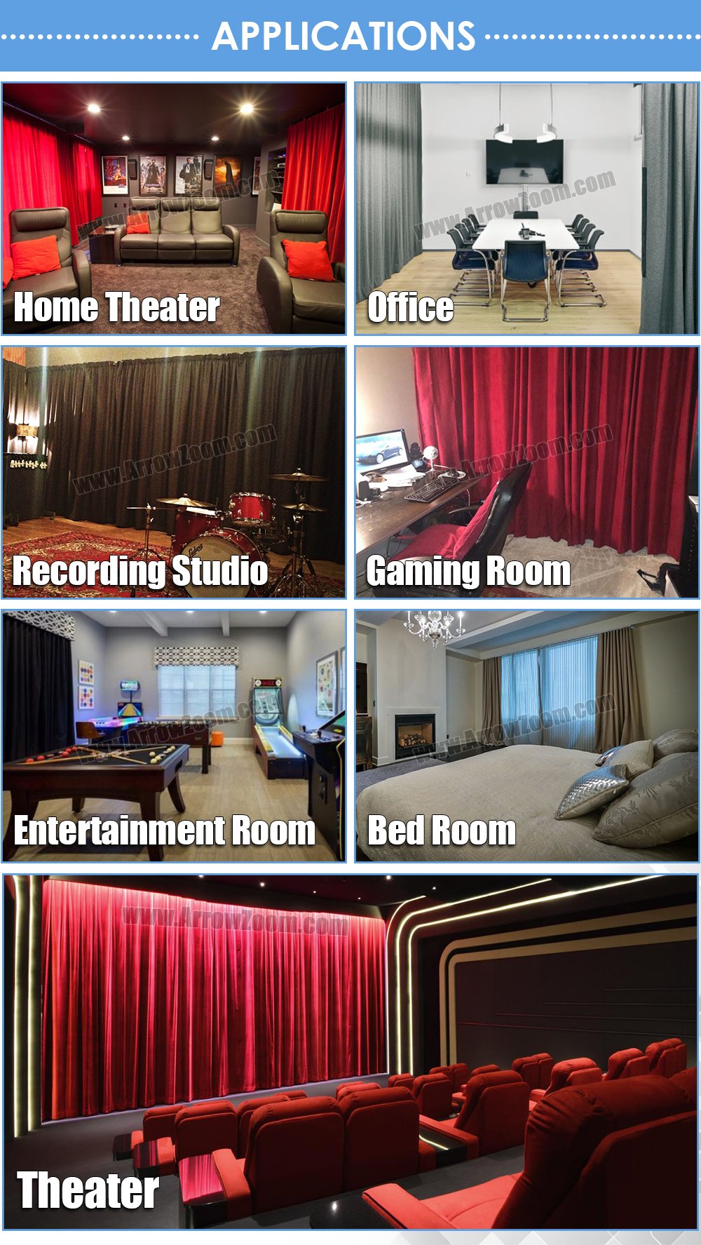 Acepunch 99.9% Black Out Soundproofing Curtain Acoustical Treatment Room Darkening Sound and Thermal Insulation KK1145
