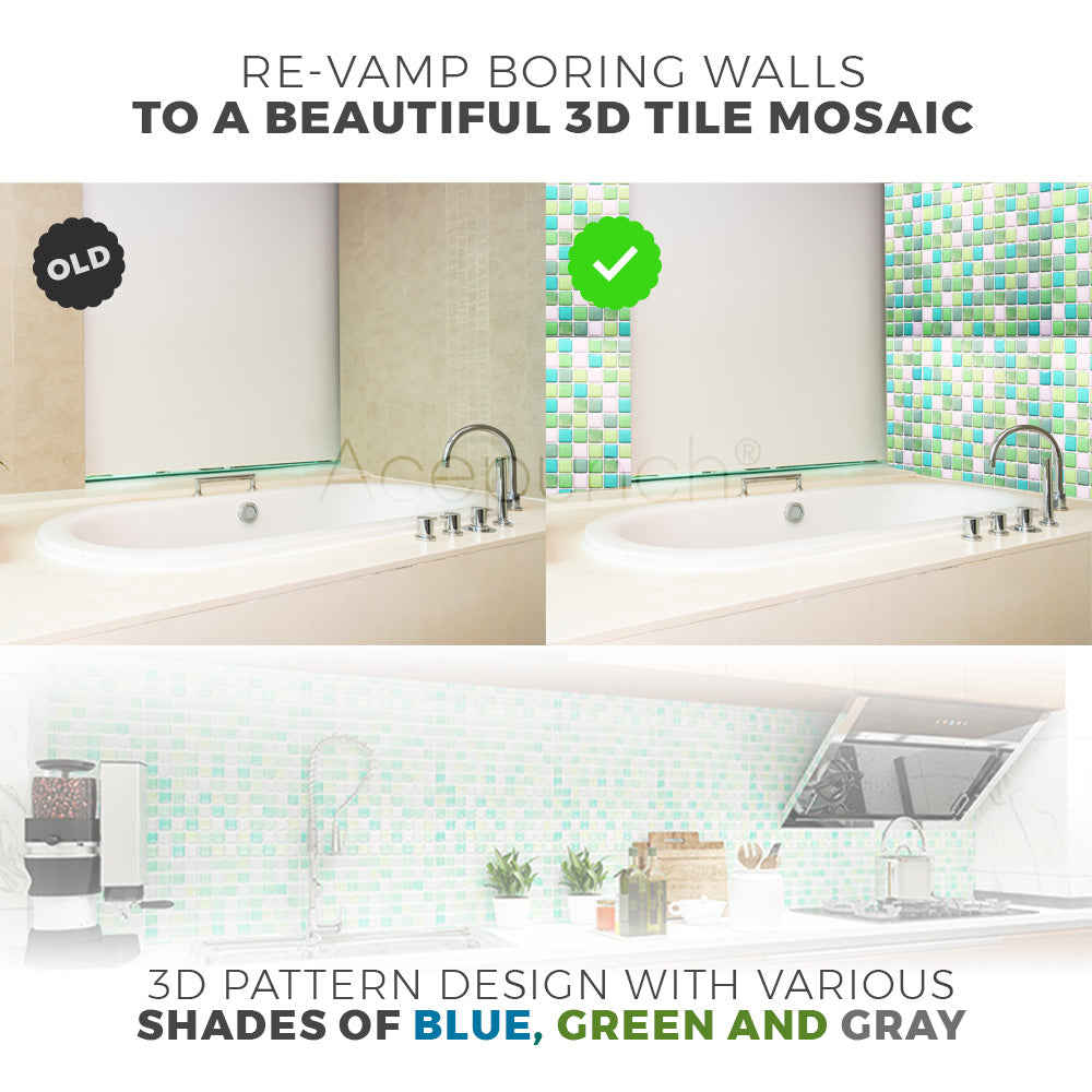 Acepunch Peel N' Stick Sea Breeze 3D Mosaic Imitation Epoxy Tile Backsplash AP1354