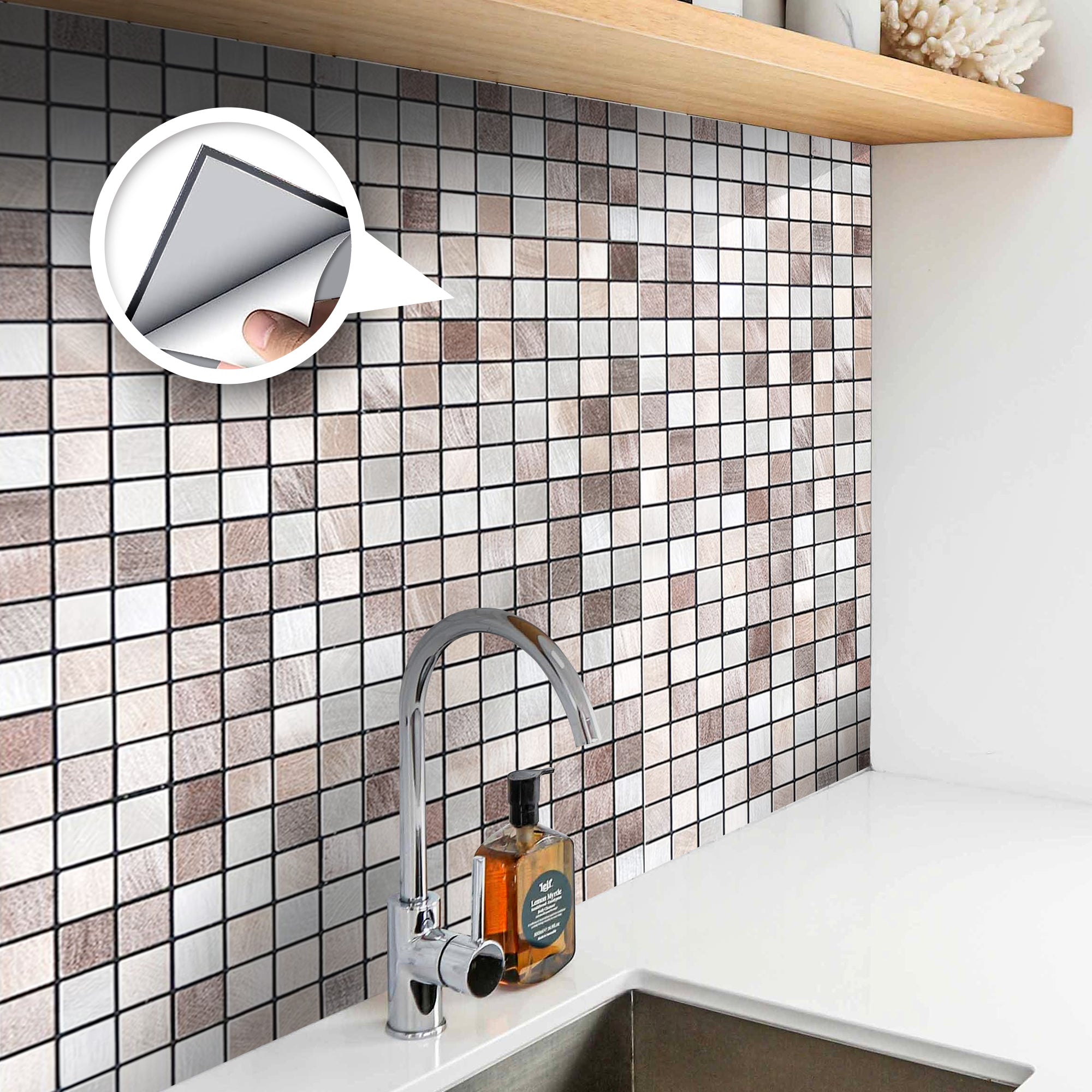 Acepunch Bronze Mosaic Adhesive Peel and Stick Aluminum Metal Tile Backsplash - AP1338