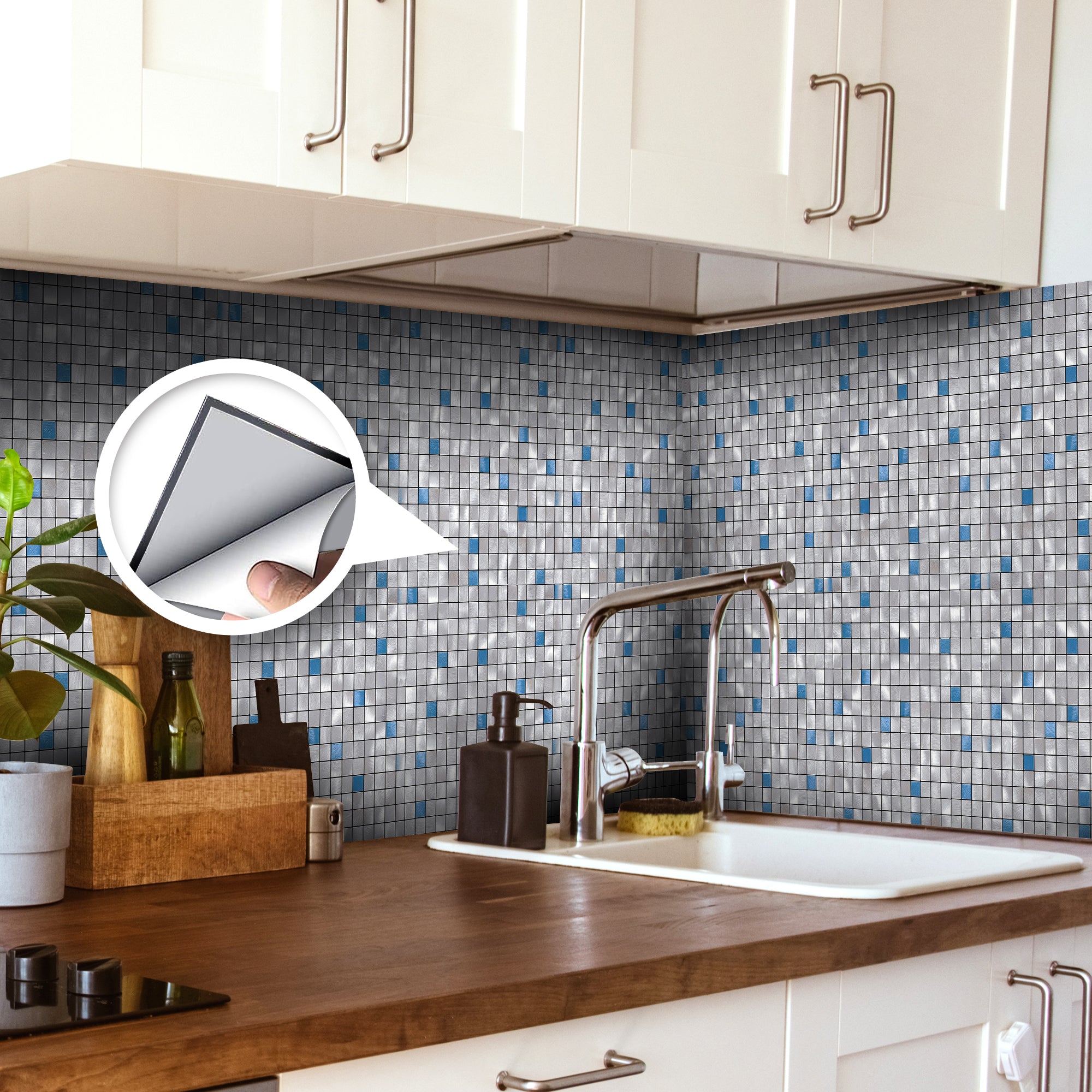 Acepunch Pacific Mosaic Adhesive Peel and Stick Aluminum Metal Tile Backsplash - AP1340