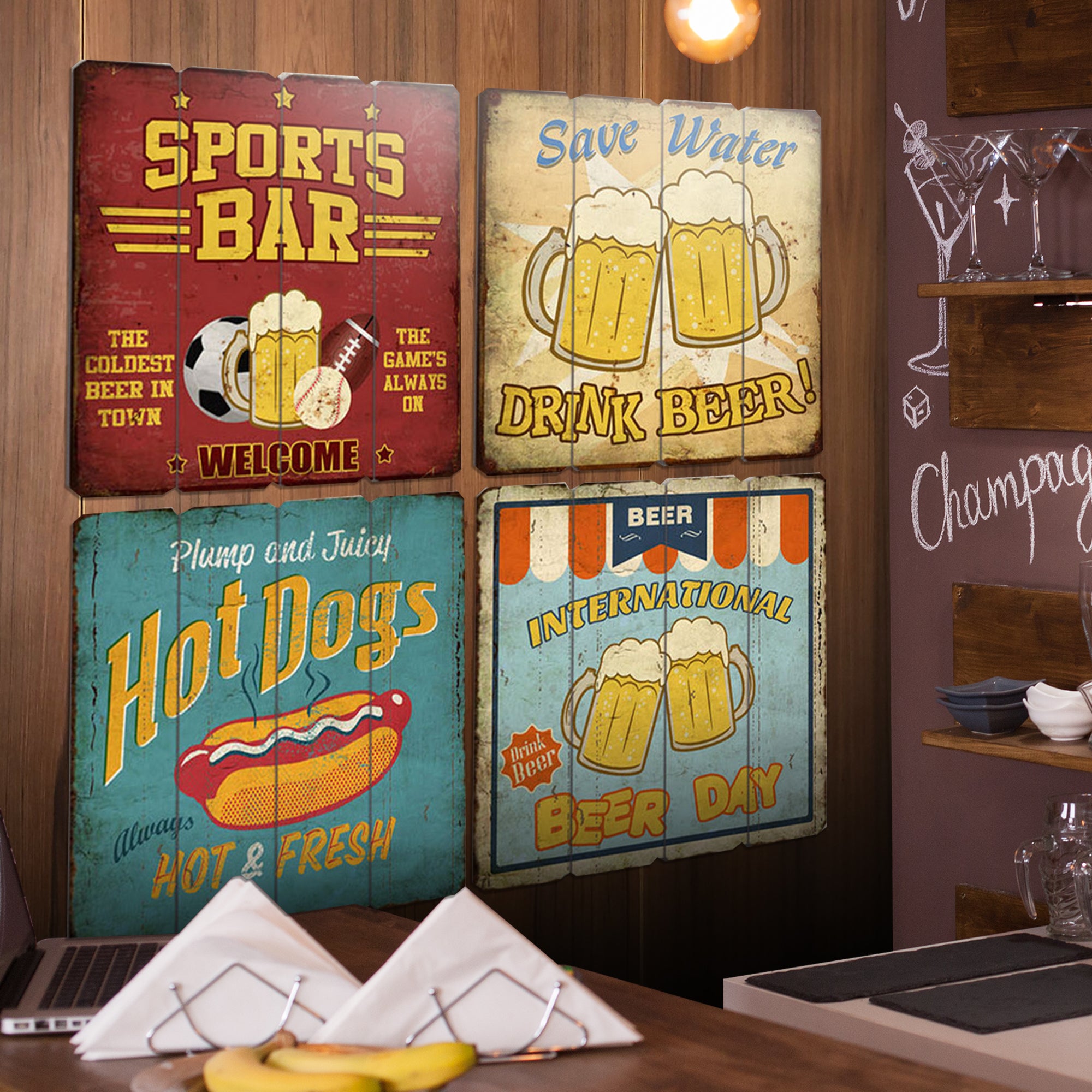 Acepunch Vintage Hanging Wood Board Wall Art Decor Bar Design - AP1387
