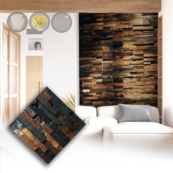 Acepunch Elegant Rustic Vintage Old Ship Hull Texture Grunge Style Reclaimed Wood Wall Art Panel 30 x 30cm (12 x 12in) AP1237