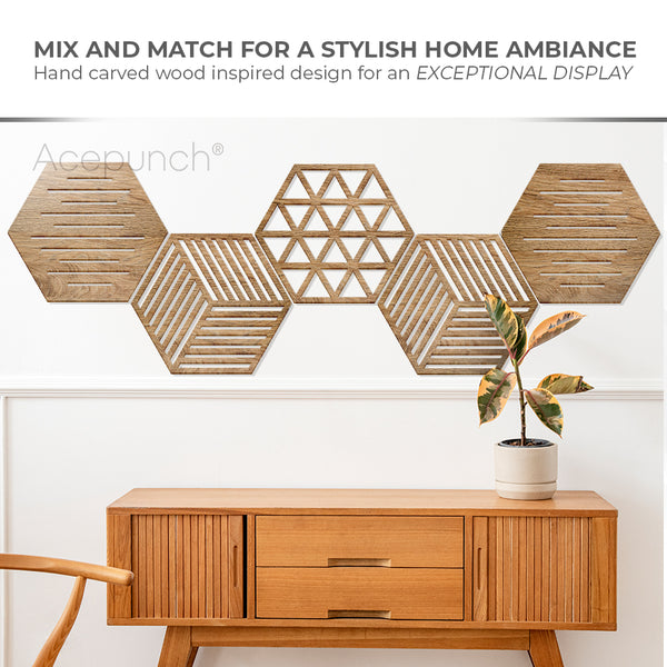 Acepunch Hexagon Isometric Lines Wood Style Wall Art Decor - AP1422
