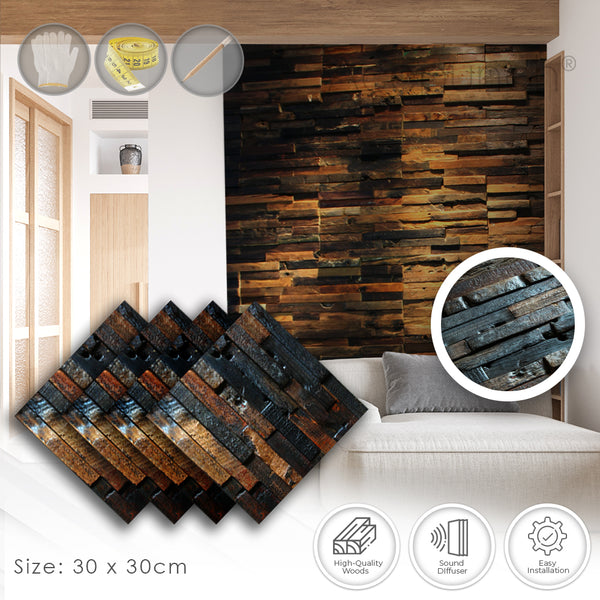 Acepunch Elegant Rustic Vintage Old Ship Hull Texture Grunge Style Reclaimed Wood Wall Art Panel 30 x 30cm (12 x 12in) AP1237