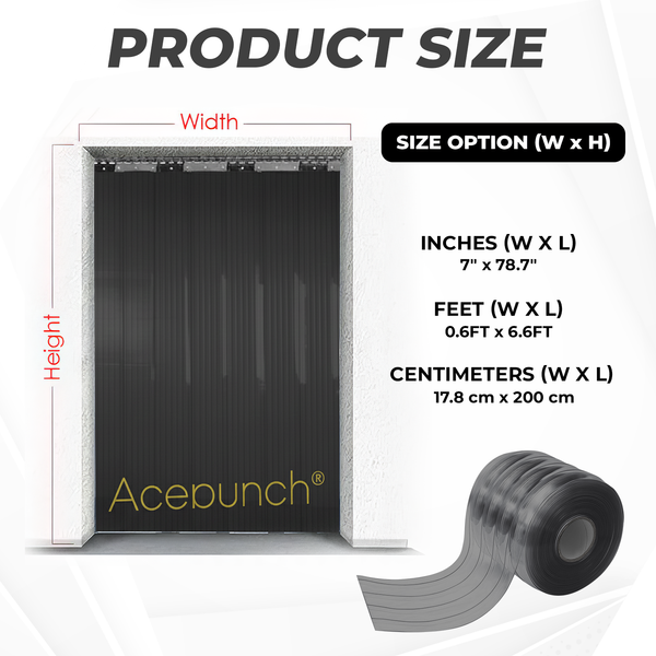 Acepunch 1mm Thick Ribbed PVC Plastic Strip Curtain AP1474 - Black
