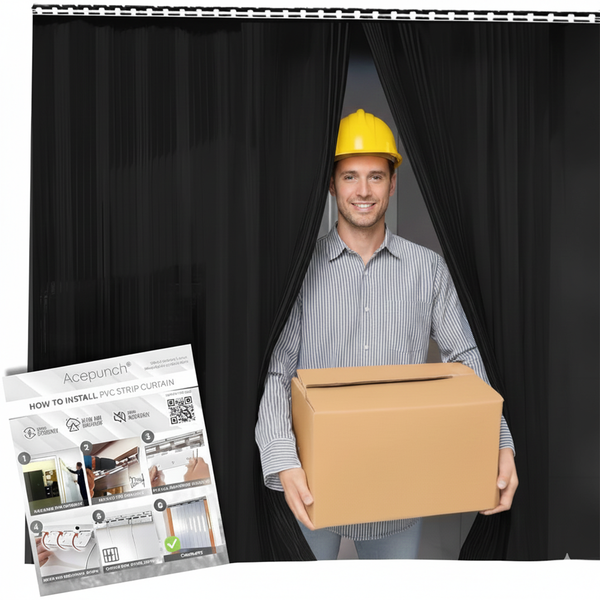 Acepunch 1mm Thick Ribbed PVC Plastic Strip Curtain AP1474 - Black