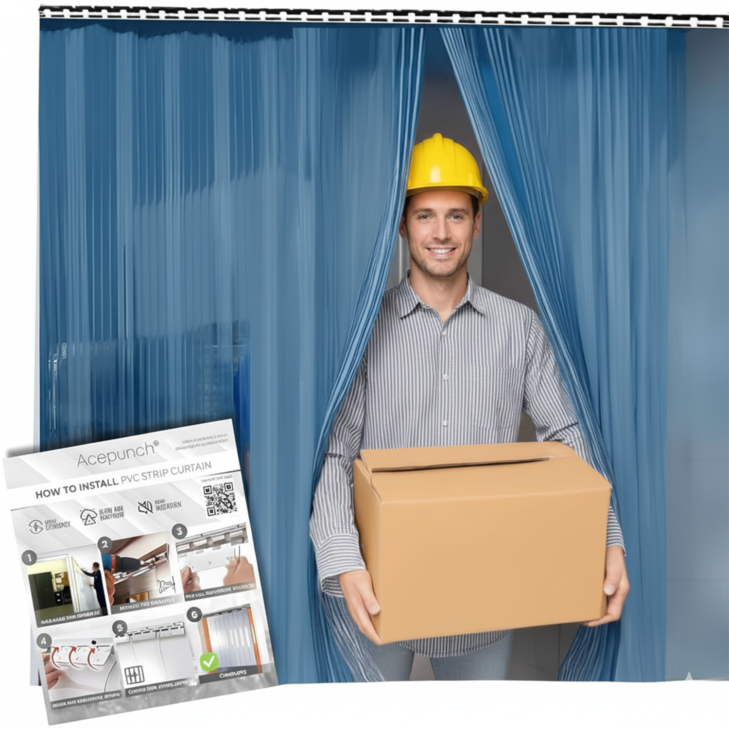 Acepunch 1mm Thick Ribbed PVC Plastic Strip Curtain AP1474 - Blue