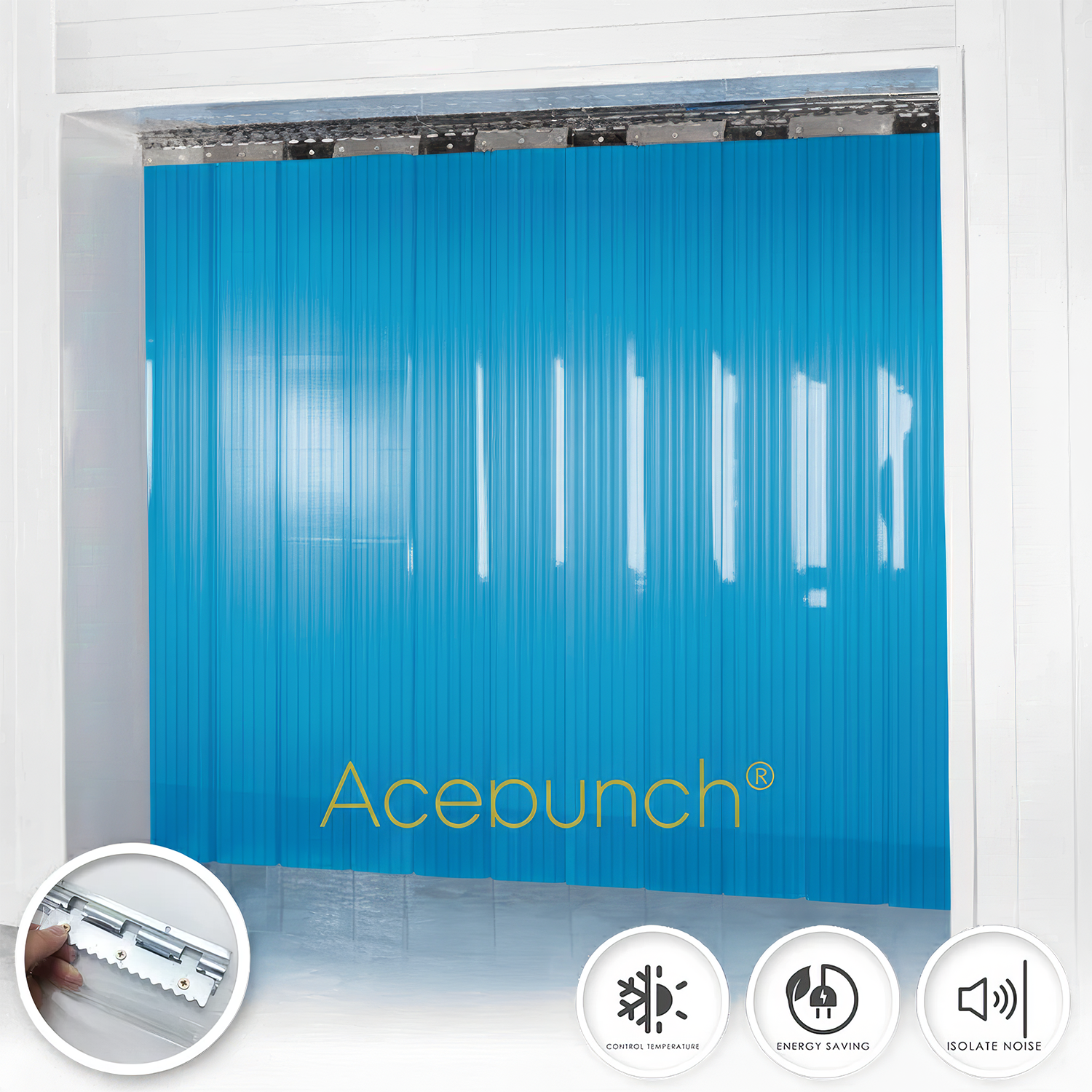 Acepunch 1mm Thick Ribbed PVC Plastic Strip Curtain AP1474 - Blue