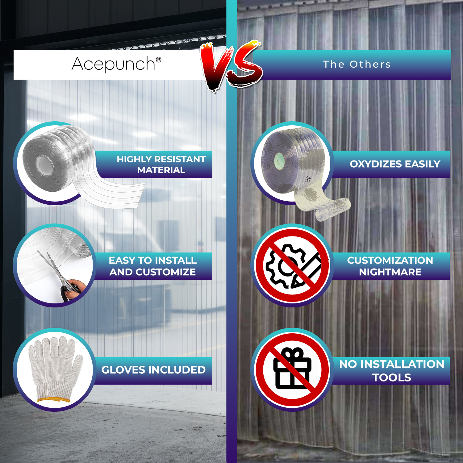 Acepunch 1mm Thick Ribbed PVC Plastic Strip Curtain AP1474 - Clear