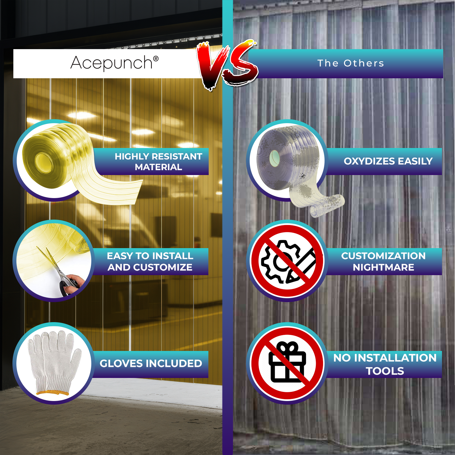 Acepunch 1mm Thick Ribbed PVC Plastic Strip Curtain AP1474 - Yellow