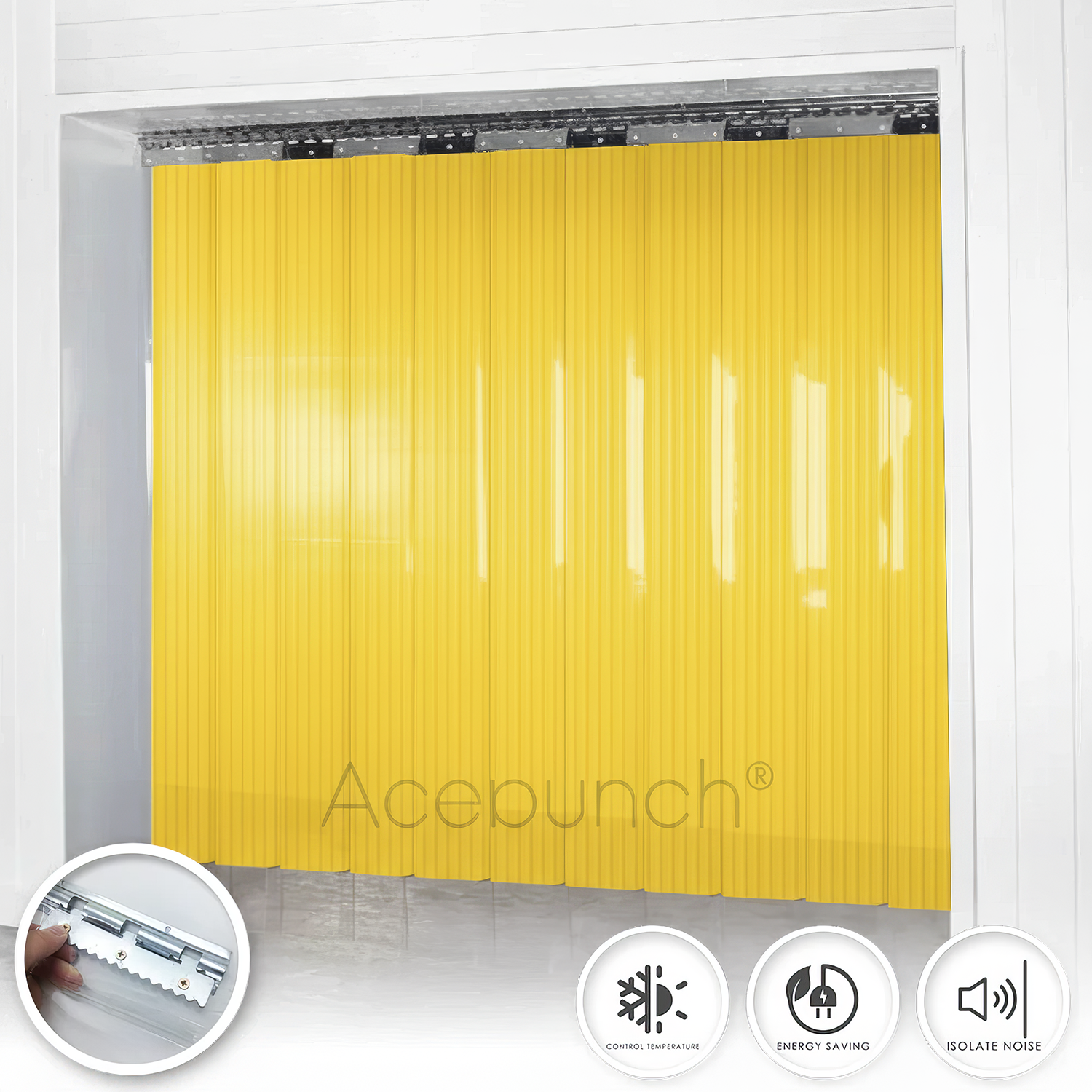 Acepunch 1mm Thick Ribbed PVC Plastic Strip Curtain AP1474 - Yellow