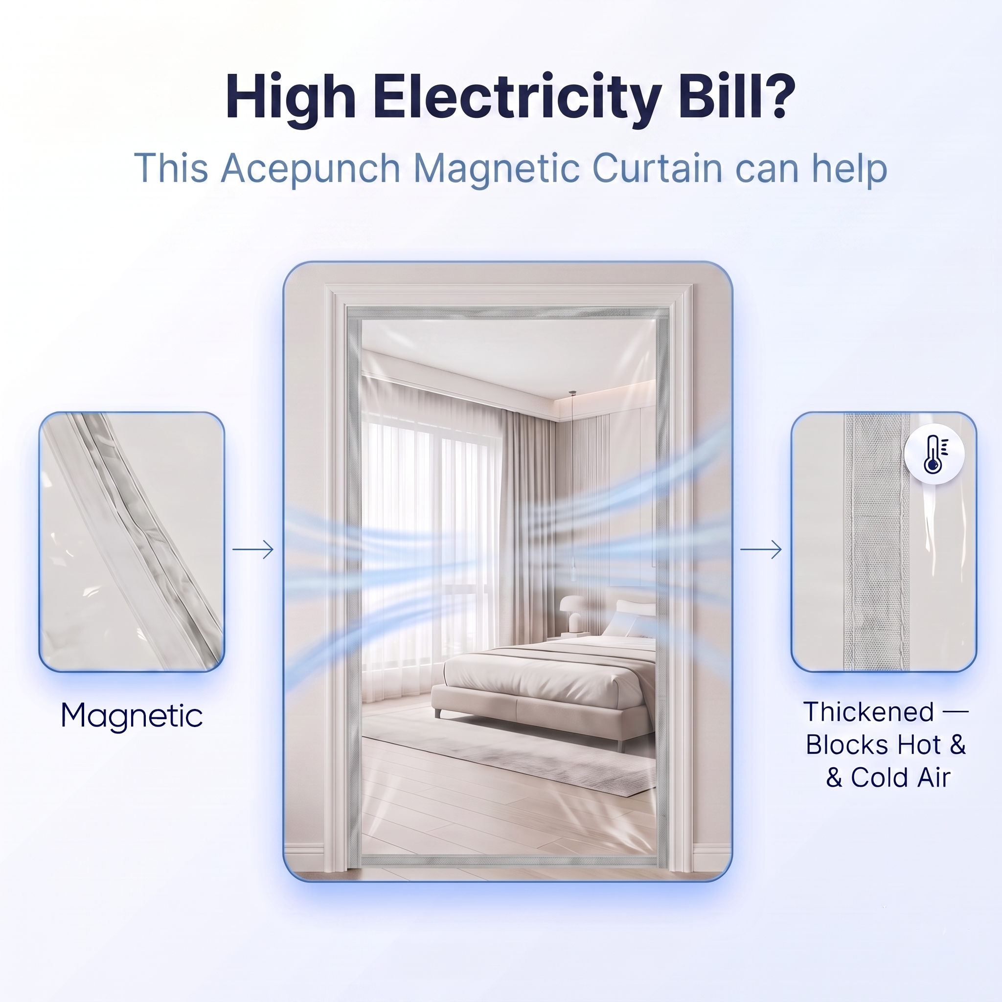 Acepunch PVC Magnetic Door Sliding Curtain With hook and Loop Tape AP1502