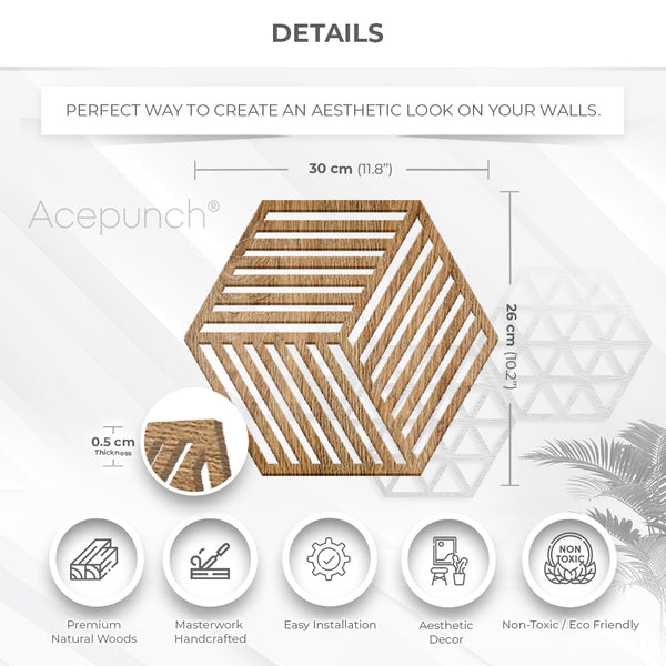 Acepunch Hexagon Isometric Lines Wood Style Wall Art Decor - AP1422