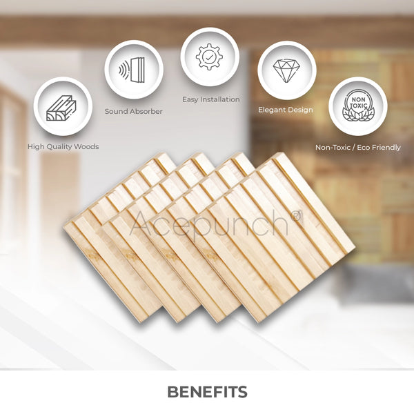 Acepunch Premium Natural Finish Modern Mosaic Style Slatted Wood Wall Art Panel 30 x 30cm (12 x 12in) AP1239