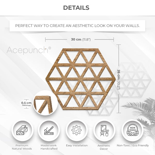 Acepunch Hexagon Isometric Triangle Wood Style Wall Art Decor - AP1421