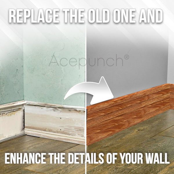 Acepunch Classic Rubber Wall Self-Adhesive Textured Finish Premium Baseboard Trim - AP1380