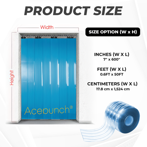 Acepunch 1mm Thick Ribbed PVC Plastic Strip Curtain AP1474 - Blue