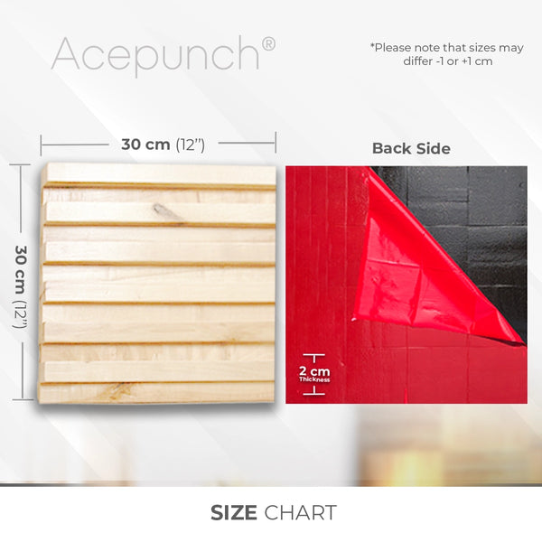 Acepunch Premium Natural Finish Modern Mosaic Style Slatted Wood Wall Art Panel 30 x 30cm (12 x 12in) AP1239