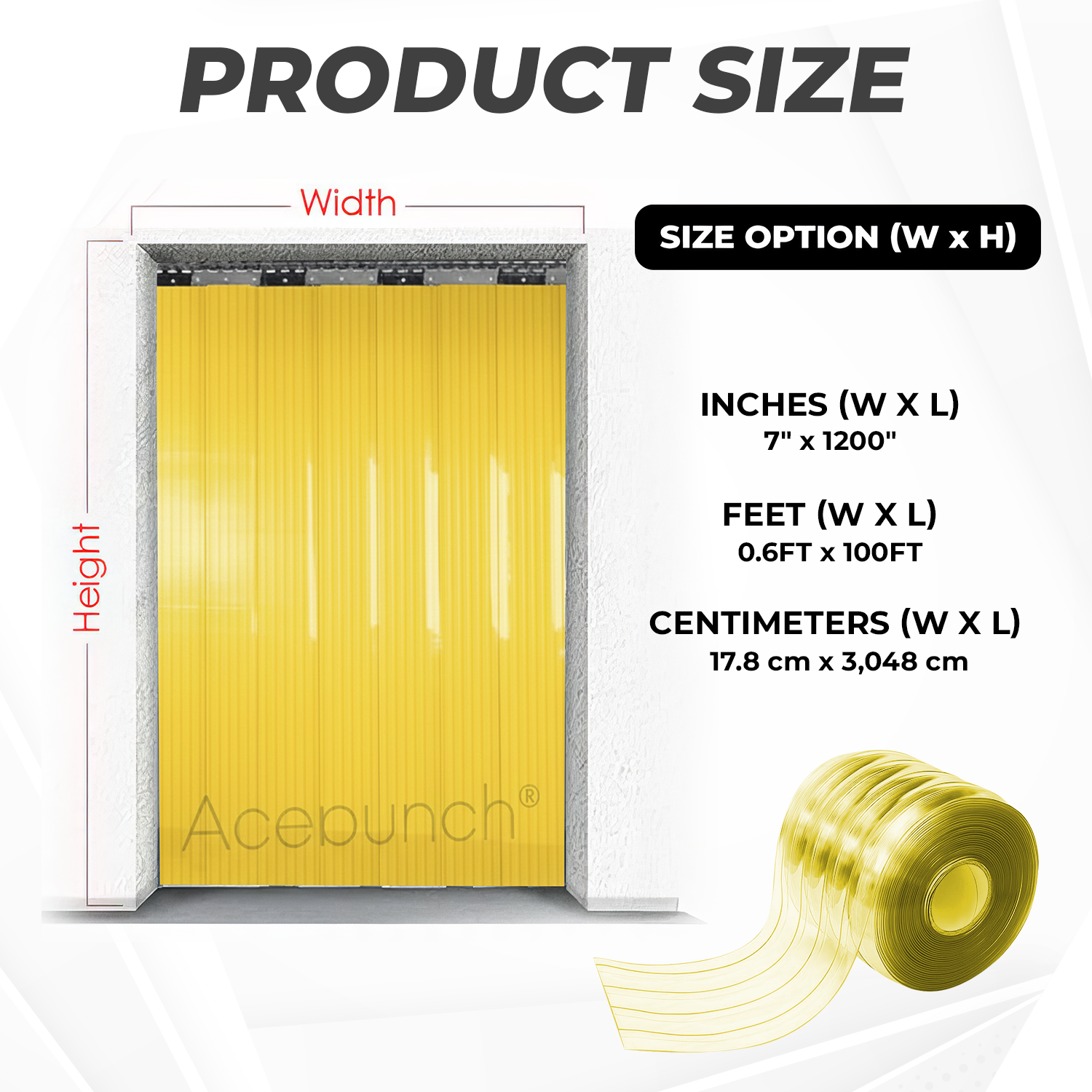 Acepunch 1mm Thick Ribbed PVC Plastic Strip Curtain AP1474 - Yellow