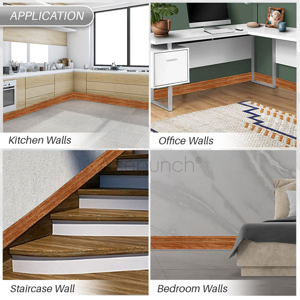Acepunch Classic Rubber Wall Self-Adhesive Textured Finish Premium Baseboard Trim - AP1380
