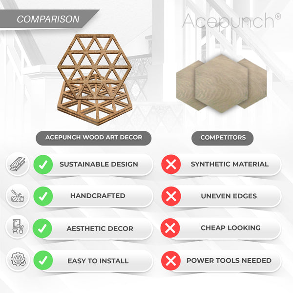 Acepunch Hexagon Waves Wood Style Wall Art Decor - AP1420