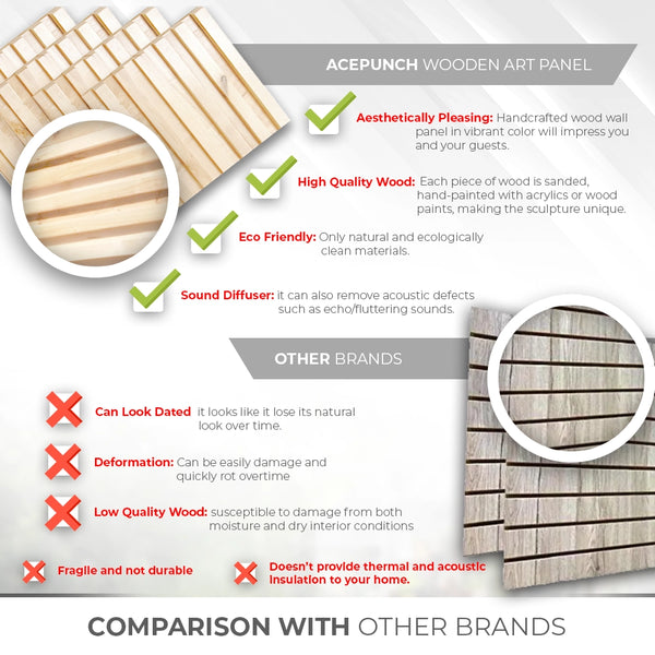 Acepunch Premium Natural Finish Modern Mosaic Style Slatted Wood Wall Art Panel 30 x 30cm (12 x 12in) AP1239