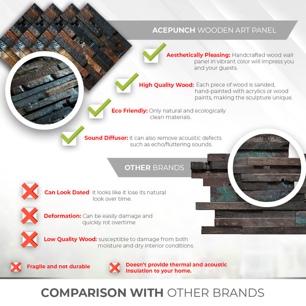 Acepunch Elegant Rustic Vintage Old Ship Hull Texture Grunge Style Reclaimed Wood Wall Art Panel 30 x 30cm (12 x 12in) AP1237